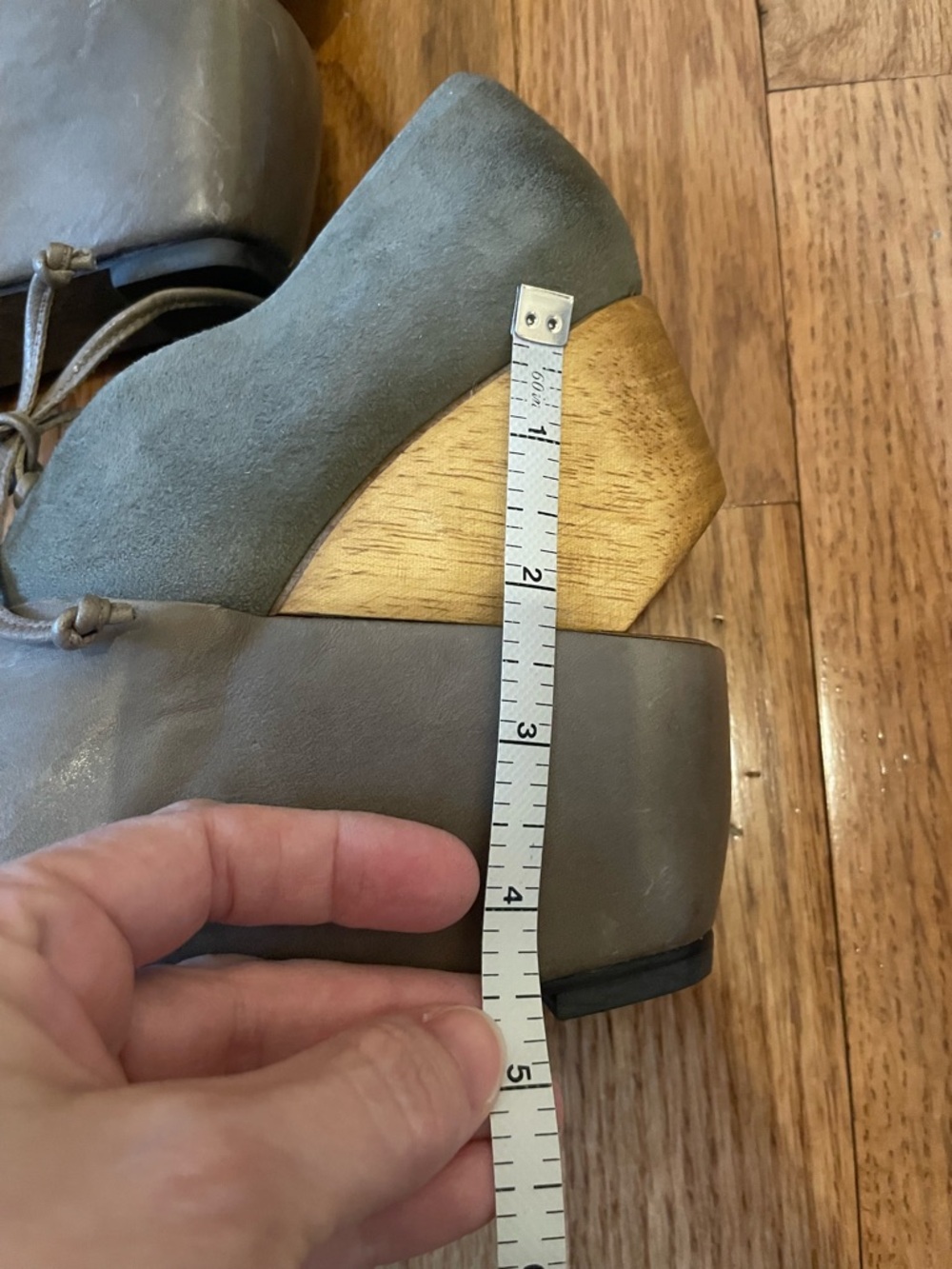 All Saints Bura Grey Leather Wood Platform Cut Out Wedge Heels Size 7 Spiritual - Picture 6 of 9